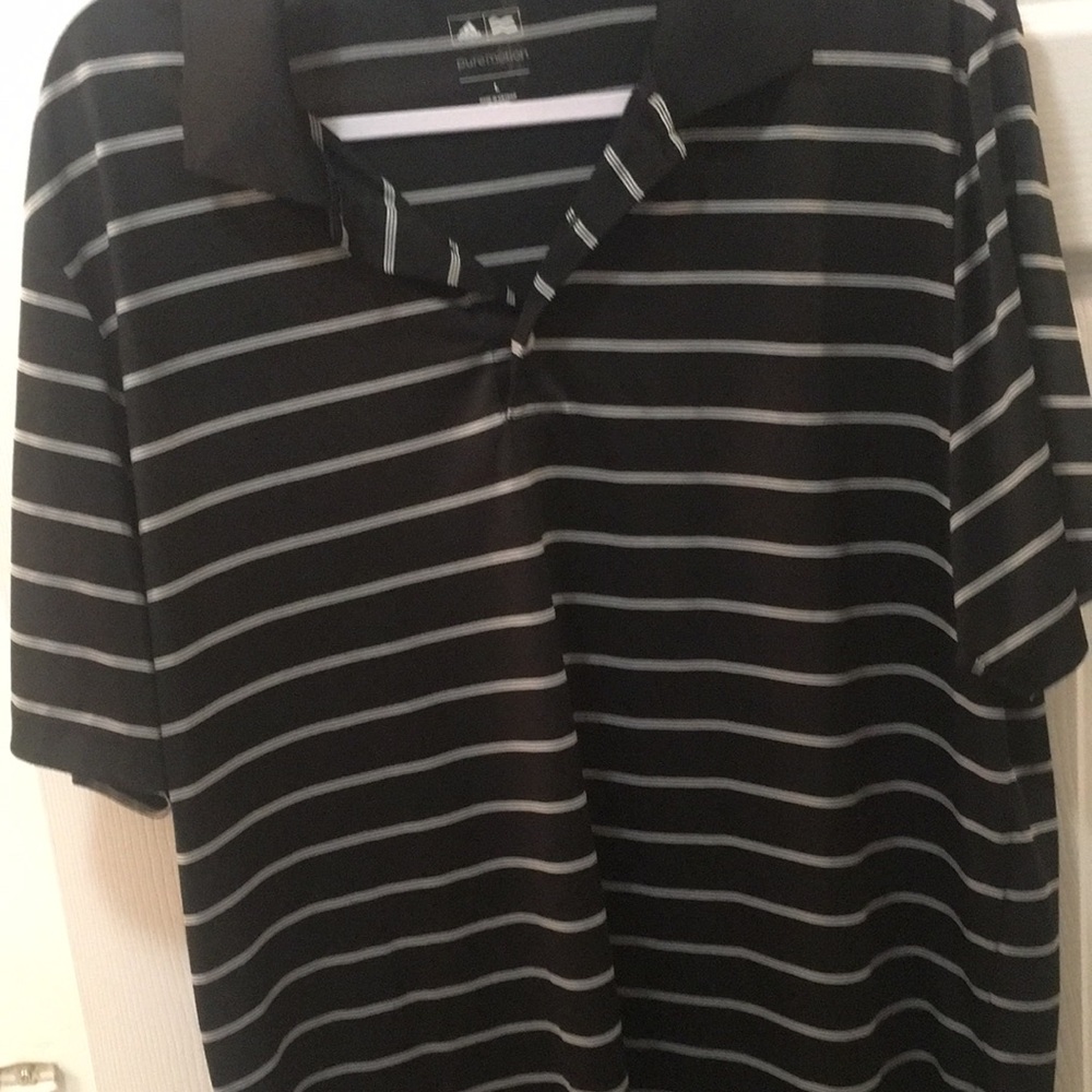 Adidas Black/ White Stripes Large Short Sleeve Polo Shirt